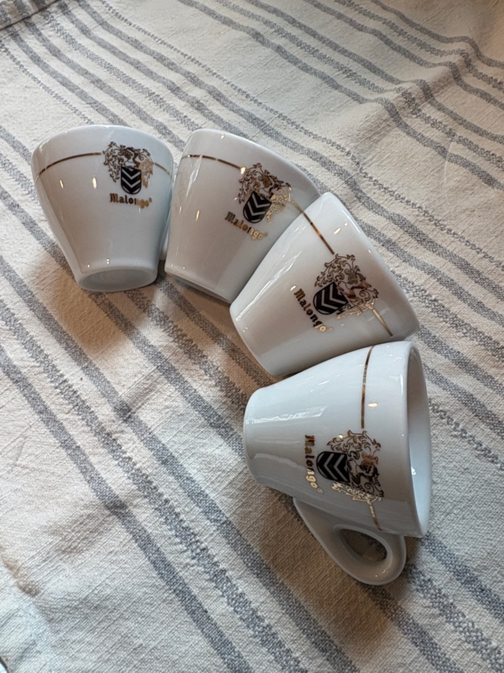 Vintage Malongo White Porcelain Espresso Cups with Gold Trim - Set of 4